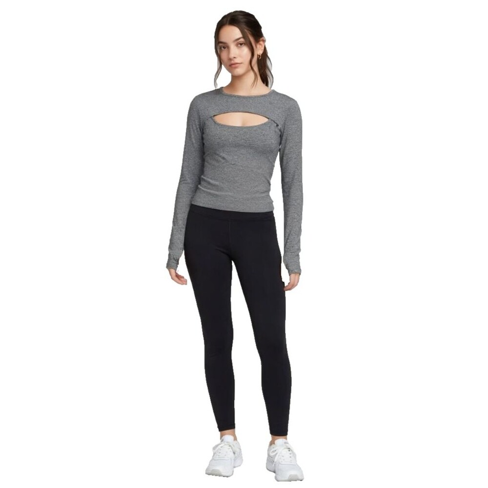 Marika Active Top XS Gray Long Sleeve Chest Cutout Thumb Hole Yoga Athletic
